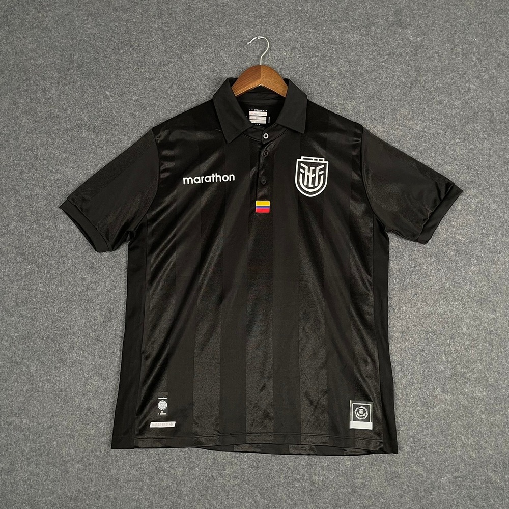 Marathon Ecuador Soccer Football Jersey Mens L Black FEF 100 Anniversary Polo